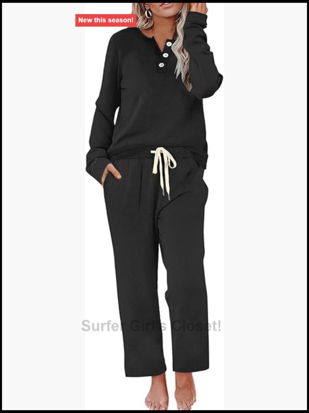Two Piece Lounge Sets Button Down Henley Top & Wide Leg Sweatpants with Pockets